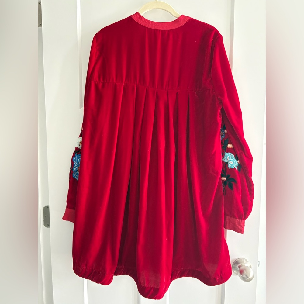 Free People MIA Red Velour Velvet Floral Embroidered Dress - Picture 7 of 7